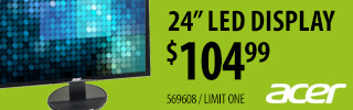 Acer 24 Inch LED Display - $104.99